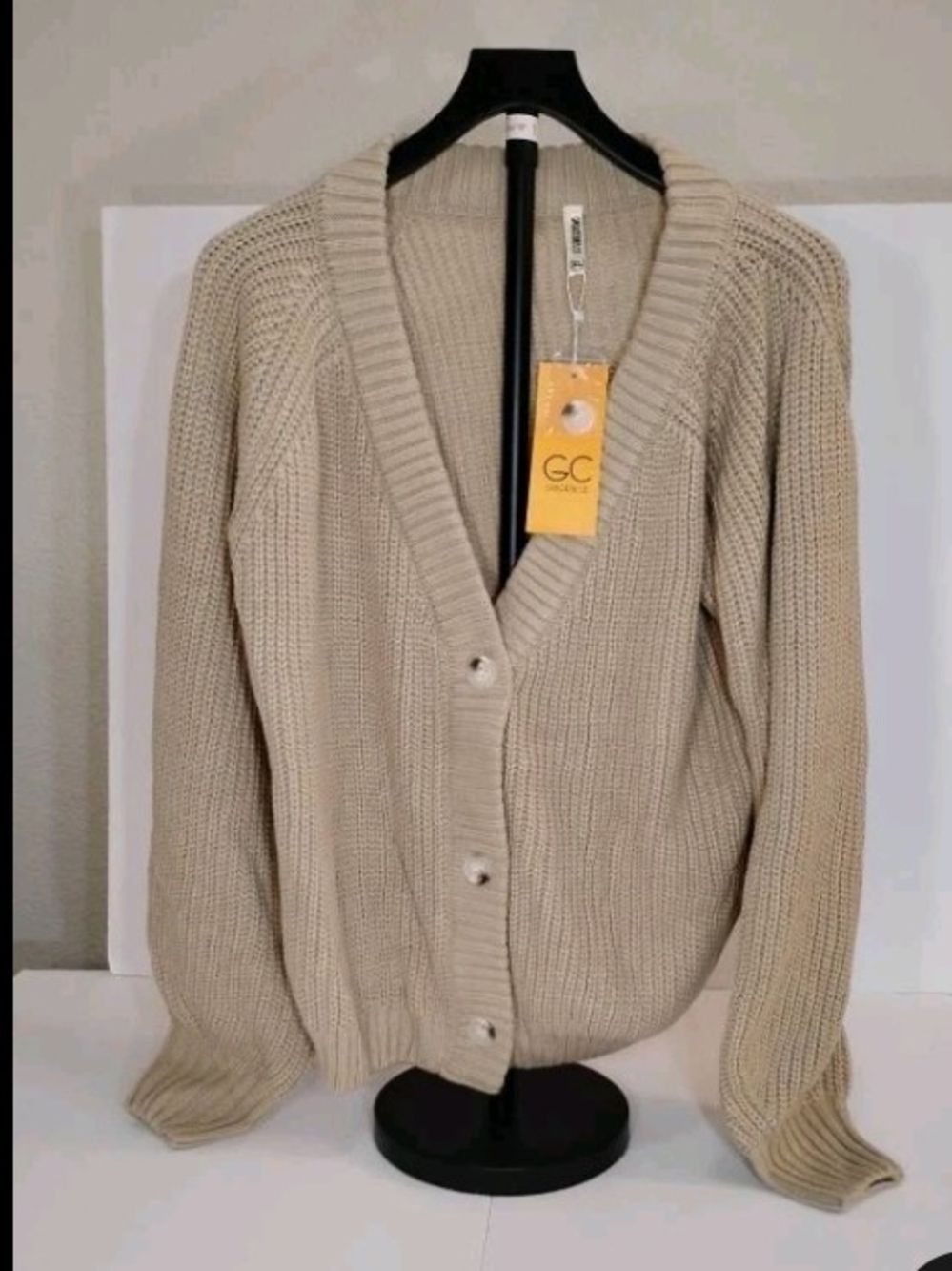 Cardigan, GRECERELLE Women's Beige Knit Button Front V-Neck  Sweater XL NWT
